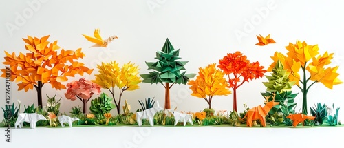 Colorful paper forest scene with animals and trees. photo