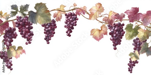Wallpaper Mural Delicate Grapevine with Rich Purple Grapes and Colorful Autumn Leaves Blossoming on a White Background Torontodigital.ca