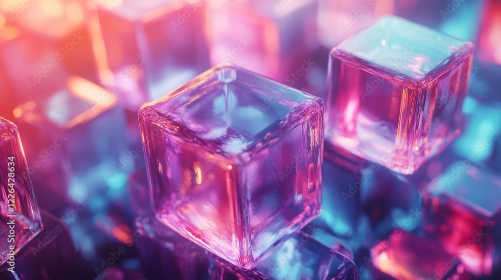 Abstract iridescent cubes, futuristic design, 3d render, Generative AI Abstract iridescent cubes, futuristic design, 3d render, Generative AI