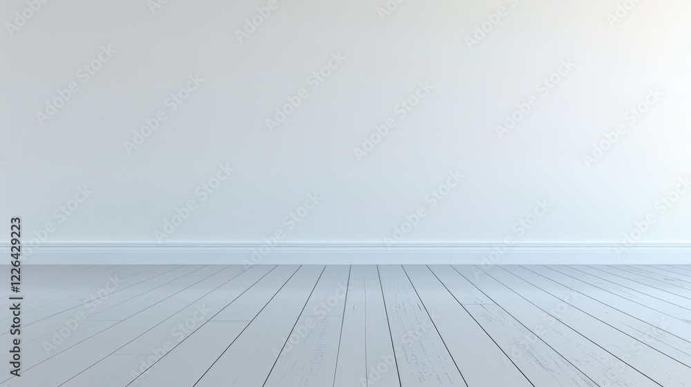 Fototapeta premium clean, minimalistic interior space featuring light wooden flooring and plain white wall, perfect for various design projects