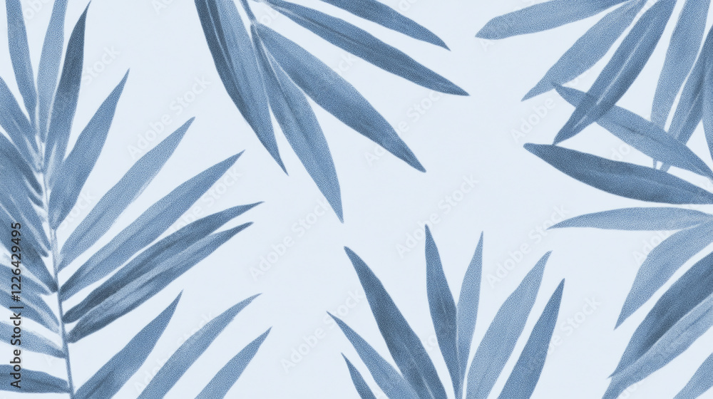 Blue palm leaves pattern on light background Blue palm leaves pattern on light background