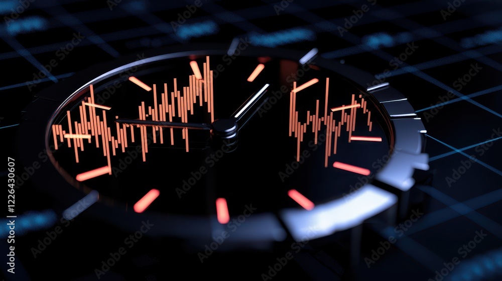 Obraz premium Innovative clock displaying data trends with modern digital design and sleek interface.