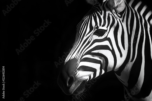 Close up portrait of Zebra animal isolated on a white background.