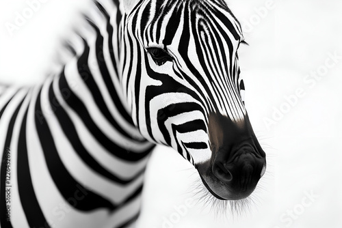 Close up portrait of Zebra animal isolated on a white background.