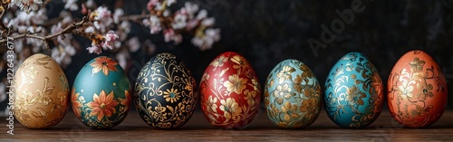Beautifully painted Easter eggs with delicate patterns, celebrating artistry and tradition. Perfect for seasonal campaigns.