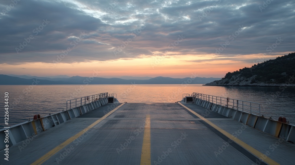 Coastal Connection: Car Ferry to Rab Island, Croatia | Tranquil Waters and Open Ramp for Boarding Coastal Connection: Car Ferry to Rab Island, Croatia | Tranquil Waters and Open Ramp for Boarding