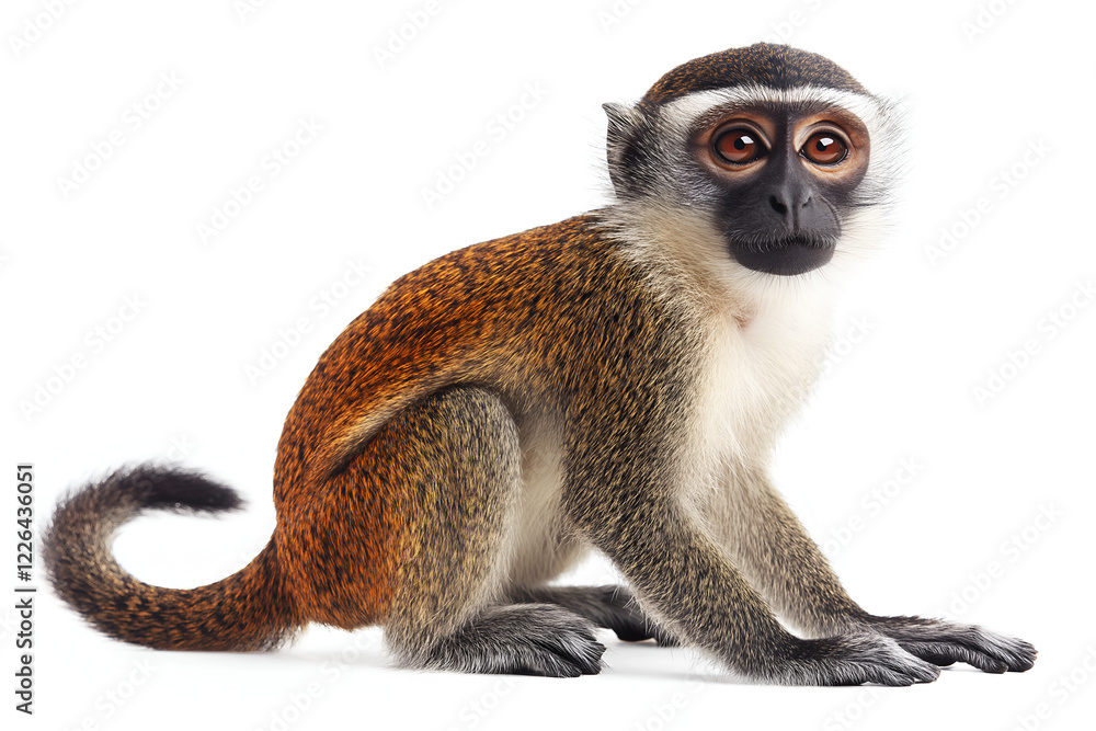 Fototapeta premium Black capped squirrel monkey, Saimiri boliviensis, isolated on white background.