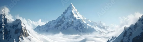 Wallpaper Mural Snowy peak, cloudscape, mountain range, aerial view, backdrop Torontodigital.ca