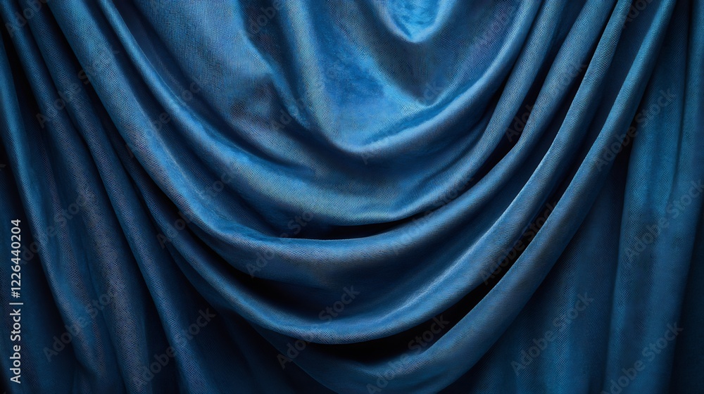 Fototapeta premium Deep blue fabric elegantly drapes creating rich texture. AI Generated