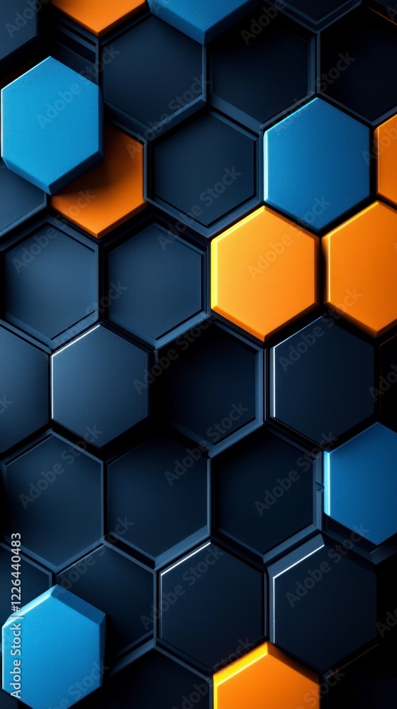 Abstract Hexagon Pattern Blue Orange Dark Gray 3D Background Abstract Hexagon Pattern Blue Orange Dark Gray 3D Background