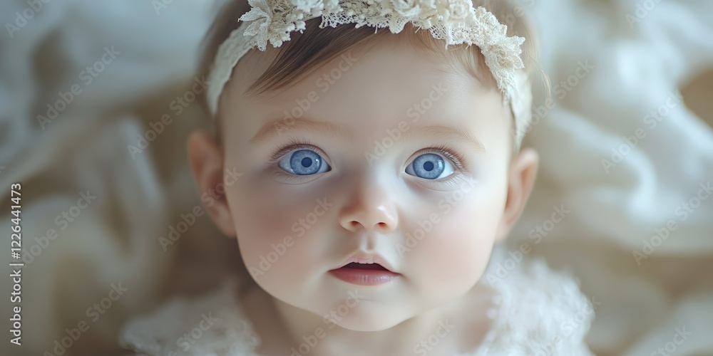 A cheerful baby with a floral headband smiling warmly. Perfect for parenting blogs, baby products, or emotional advertising campaigns. A cheerful baby with a floral headband smiling warmly. Perfect for parenting blogs, baby products, or emotional advertising campaigns.