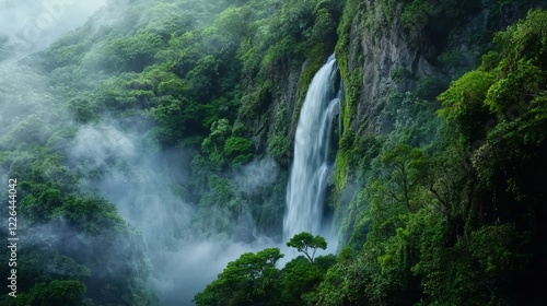 Breathtaking Waterfall Nestled in the Heart of a Lush Forest Surrounded by Nature's Beauty and Serenity