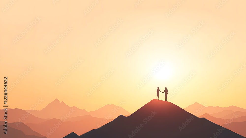 A silhouette of a mentor and a mentee standing atop a mountain peak at sunrise. The mentor extends a hand to guide the other, symbolizing leadership, coaching, and growth. The vast horizon stretches A silhouette of a mentor and a mentee standing atop a mountain peak at sunrise. The mentor extends a hand to guide the other, symbolizing leadership, coaching, and growth. The vast horizon stretches