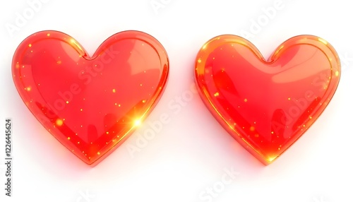 3d red heart shape png cut out element set, transparent background