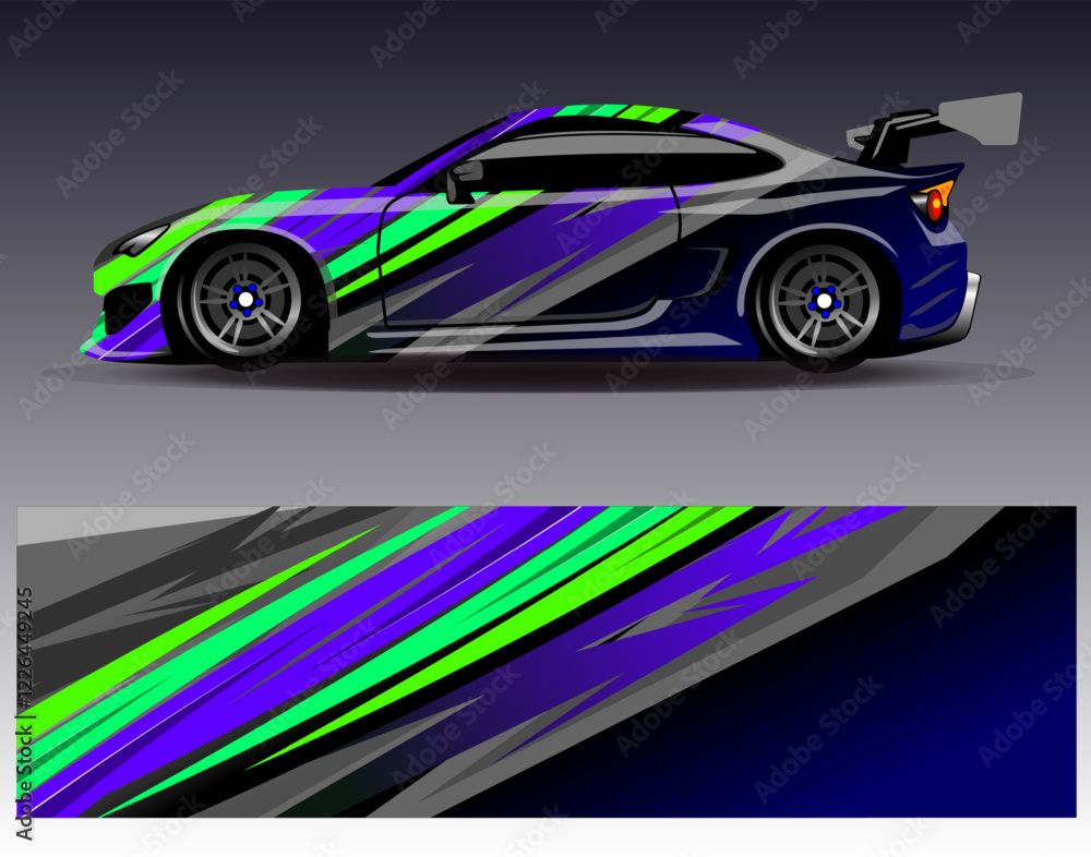 Car wrap design vector. Graphic abstract stripe racing background designs for vehicle, rally, race, adventure and car racing livery Car wrap design vector. Graphic abstract stripe racing background designs for vehicle, rally, race, adventure and car racing livery