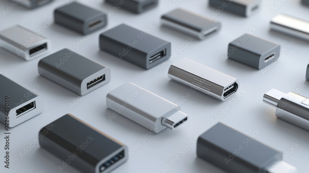 USB-C adapters on white background; technology concept USB-C adapters on white background; technology concept