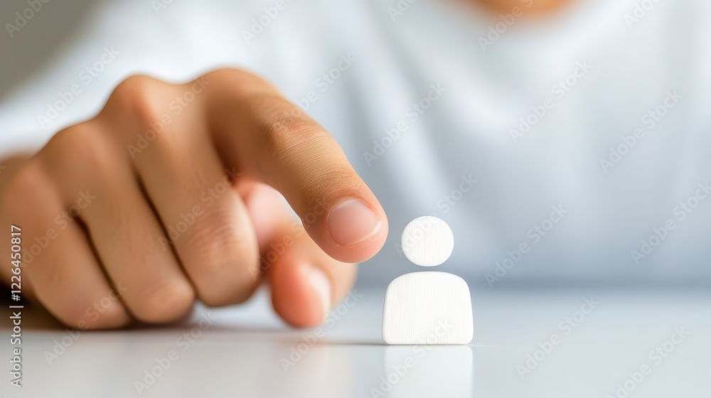 Closeup of fingers holding a small white figurine, study in scale and perspective Closeup of fingers holding a small white figurine, study in scale and perspective