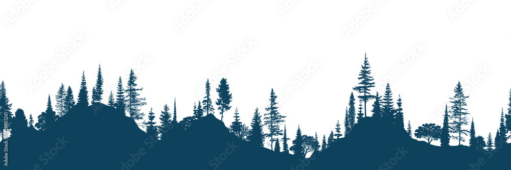 Obraz premium Silhouette of a forest, seamless border, isolated on white background