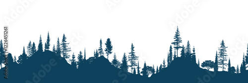 Silhouette of a forest, seamless border, isolated on white background