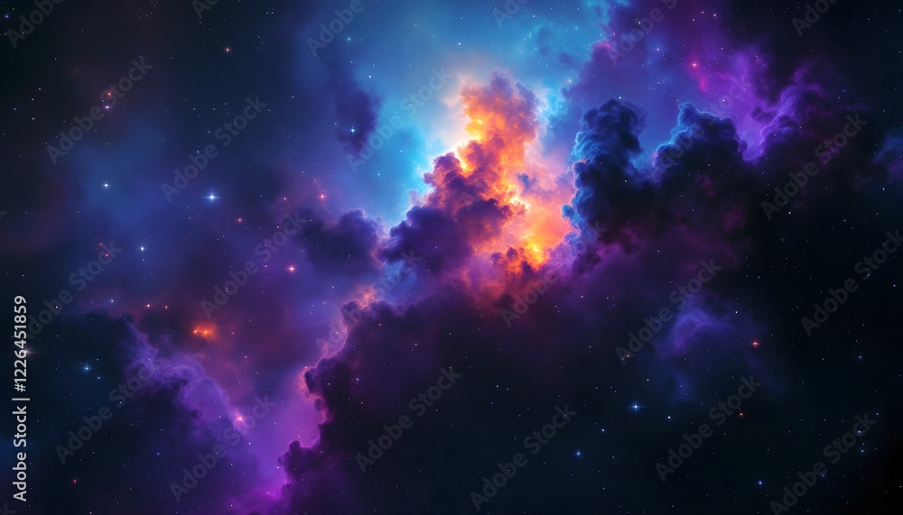 Fototapeta premium Vibrant Nebula Space Scene Purple Orange Cosmic Wallpaper