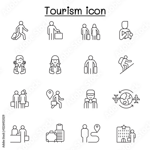 tourism icon set in thin line style
