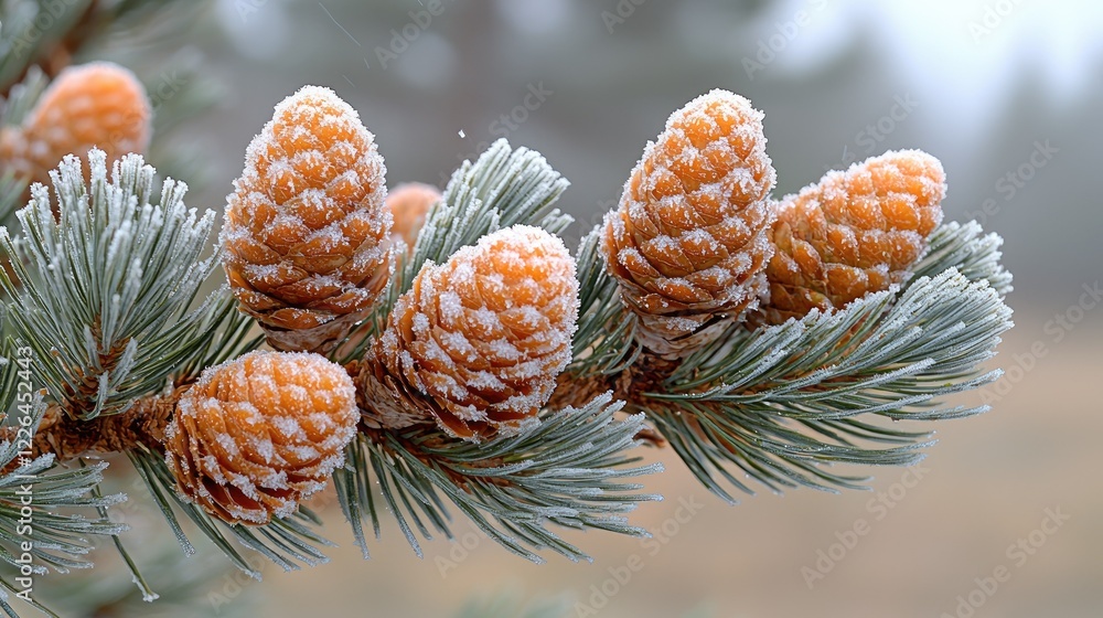 Frosty Pine Branch with Several Cones Frosty Pine Branch with Several Cones