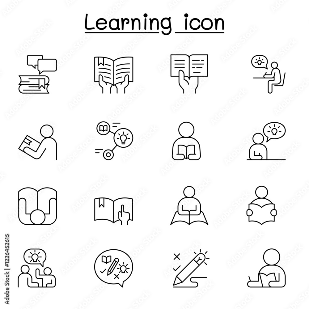 Fototapeta premium Learning icon set in thin line style