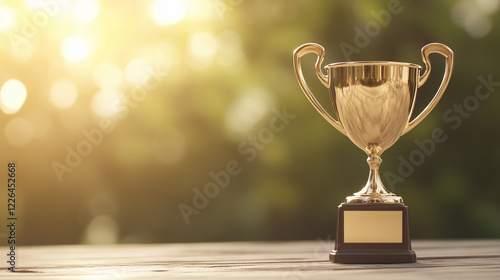 Golden Trophy on Wooden Tab...