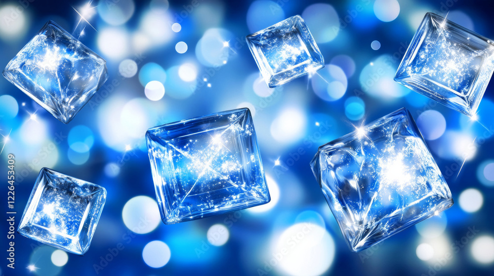 Sparkling blue diamonds with bokeh background create dazzling effect Sparkling blue diamonds with bokeh background create dazzling effect