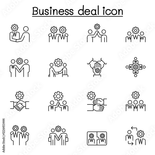 Business deal icon set in thin line style
