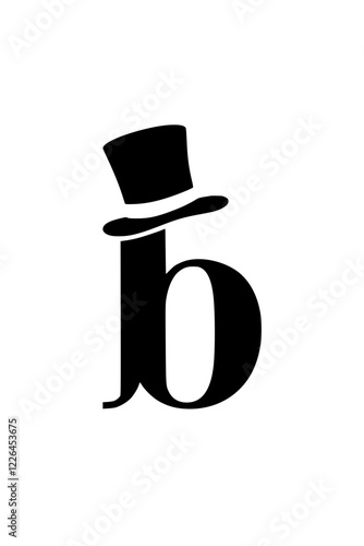 Letter B with Top Hat Silhouette, Black silhouette of the letter B wearing a stylish top hat, symbolizing elegance, sophistication, and classic design on a white background.  
  
