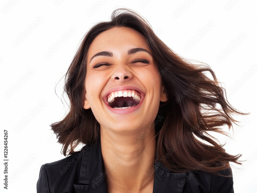 Professional portrait of a joyful businesswoman laughing in empowering environment Professional portrait of a joyful businesswoman laughing in empowering environment