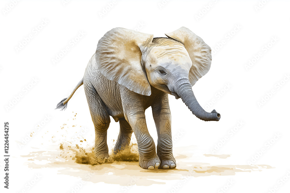 Fototapeta premium Playful African Elephant isolated on white background.