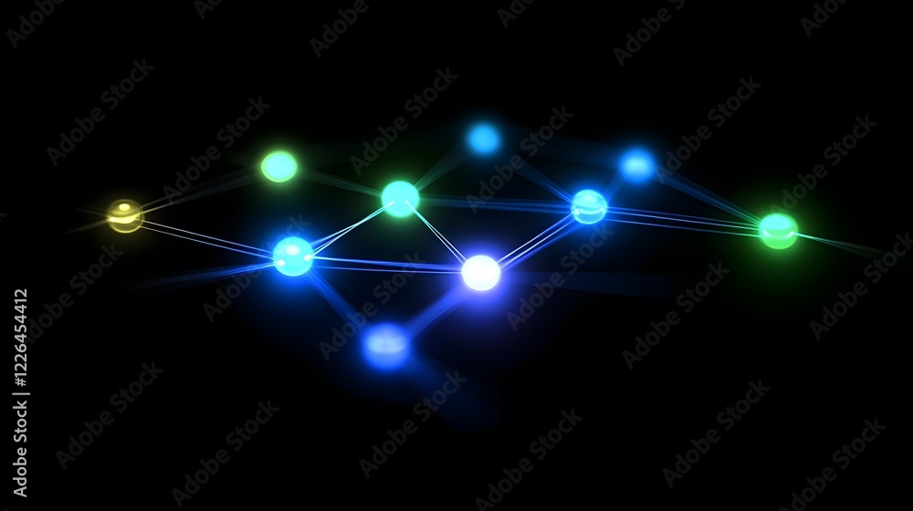 Fototapeta premium Glowing network nodes in blue and green, symbolizing digital security and interconnected technology