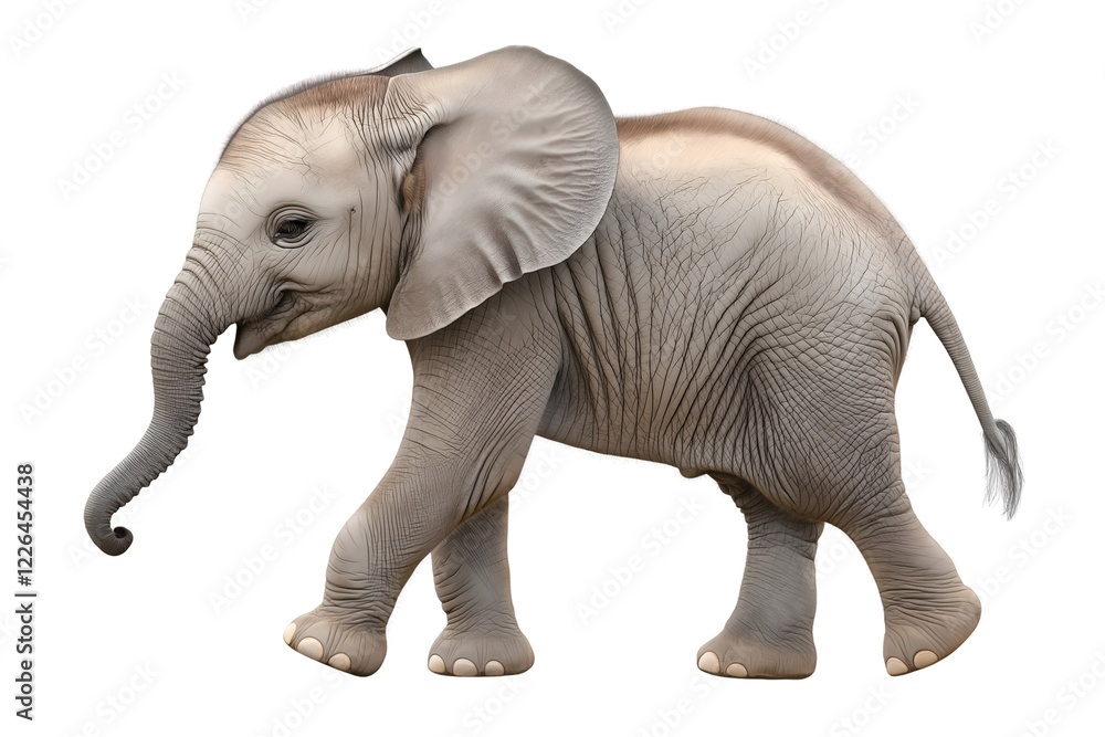 Fototapeta premium Playful African Elephant isolated on white background.