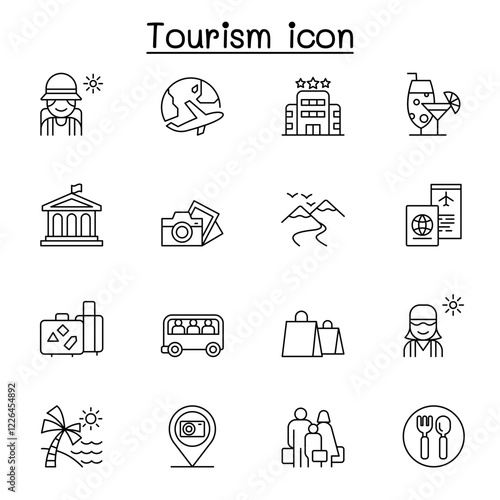 tourism icon set in thin line style