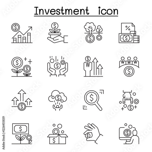 Business investment icon set in thin line stlye