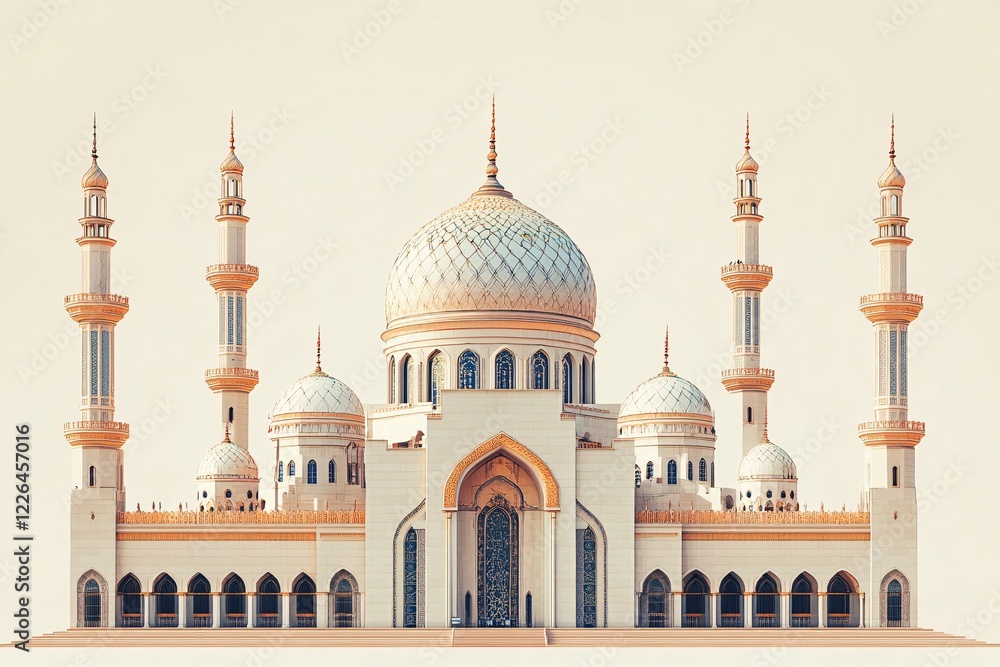 Fototapeta premium Majestic Mosque Architectural Design With Multiple Domes And Minarets