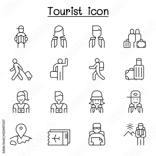Tourist icon set in thin line style