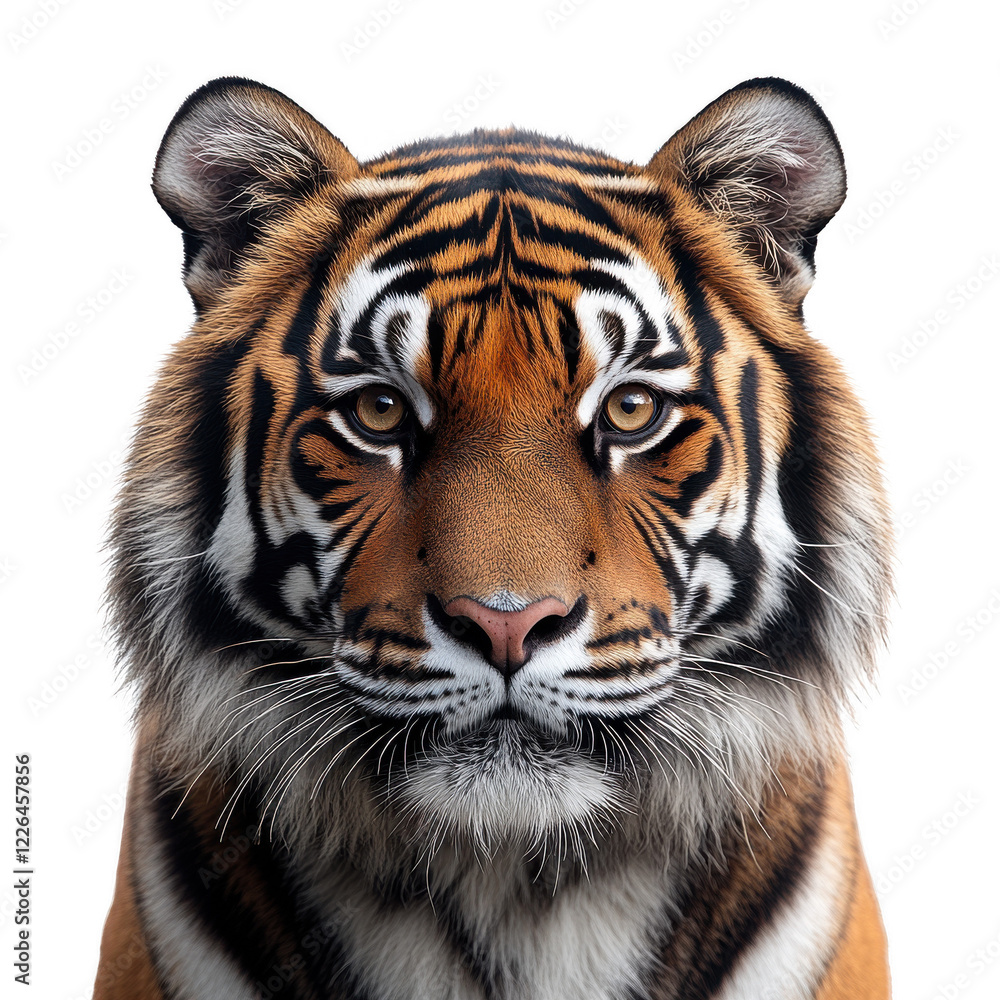 Fototapeta premium Closeup head sumateran tiger on white background