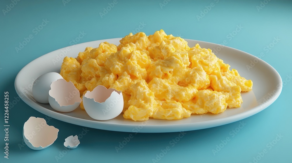 Scrambled eggs breakfast plate blue background food photography Scrambled eggs breakfast plate blue background food photography