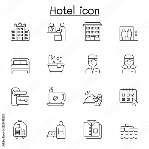 Hotel icon set in thin line style