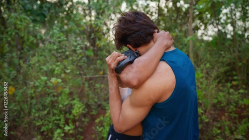 Couple embrace and kissing each other neck while foreplay
