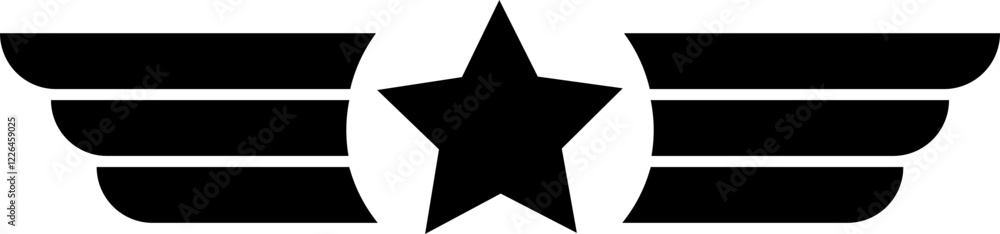 Star wings icon in trendy black flat design. Army logo template. Military logo concept. Winged logo company, delivery and shipping symbol vector illustration isolated on transparent background. Star wings icon in trendy black flat design. Army logo template. Military logo concept. Winged logo company, delivery and shipping symbol vector illustration isolated on transparent background.