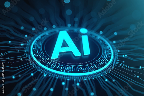 A digital CGI image featuring the glowing, blue neon 