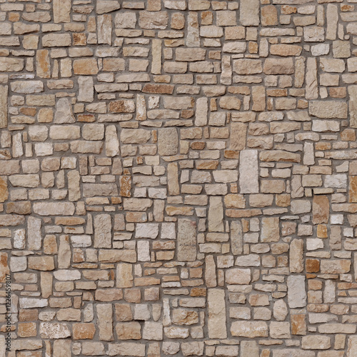 Seamless stone texture of natural rockface limestone rubble wall