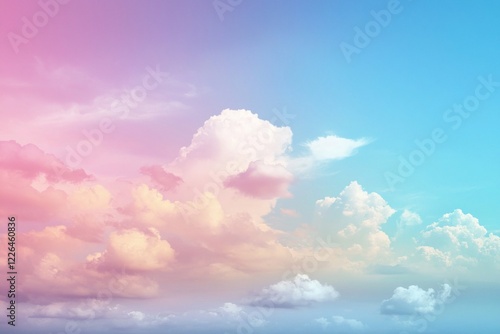 Serene pastel sky filled with fluffy clouds during sunset, creating a tranquil atmosphere