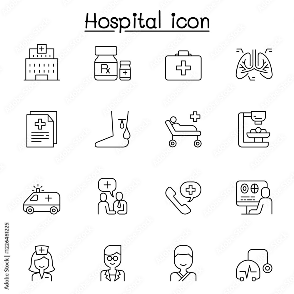 Fototapeta premium Hospital icon set in thin line style