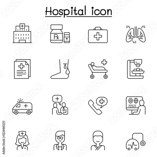 Hospital icon set in thin line style