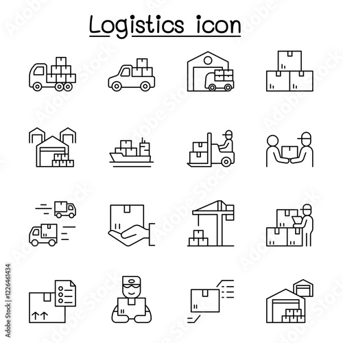 Logistics icon set in thin line style
